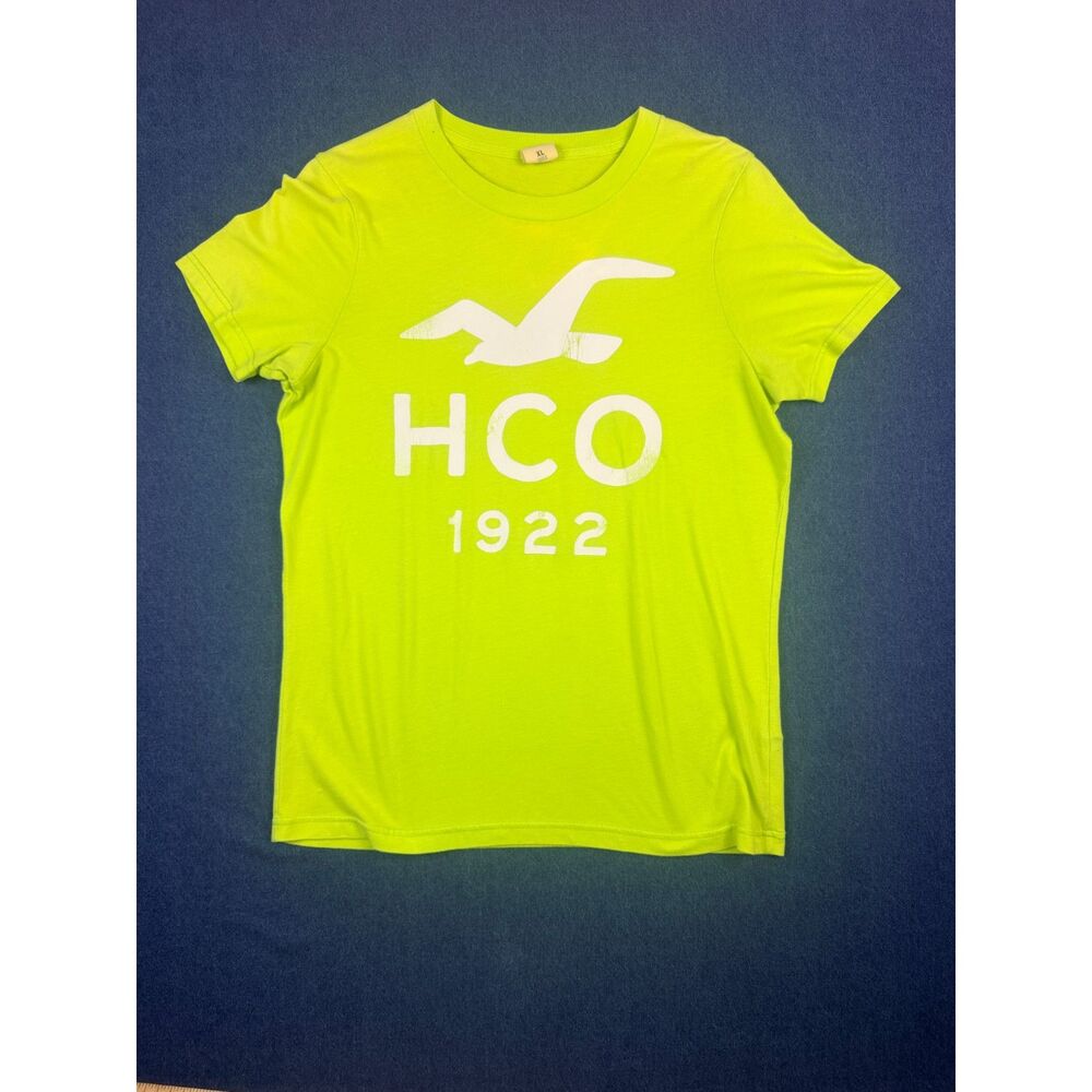 Hollister Womens XL Neon Green HCO 1922 Logo Graphic T Shirt Y2K